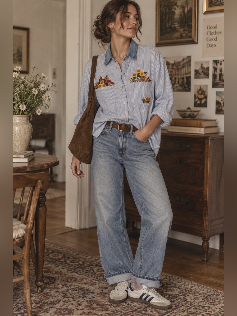90s Vintage Solutions Original Woman shirt Sz M Fall Sunflower Corn Scarecrow